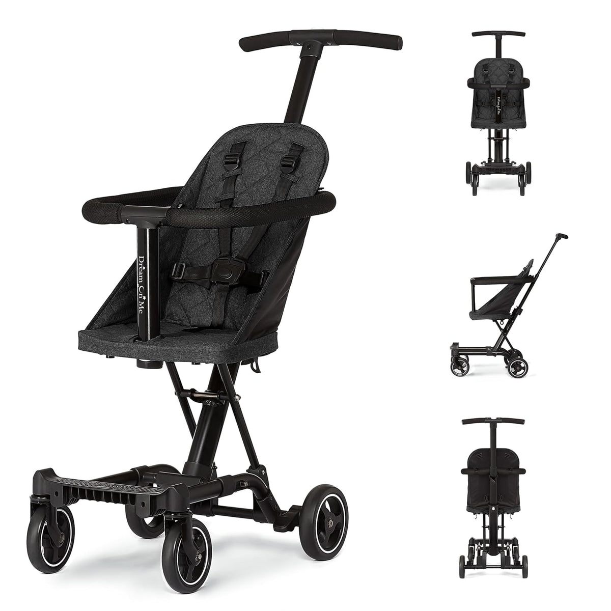Dream On Me Lightweight and Compact Coast Rider Stroller with One Hand Easy Fold, Adjustable Handles and Soft Ride Wheels, Black