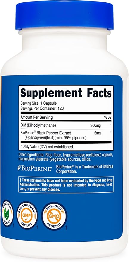 Nutricost DIM (Diindolylmethane) 300mg, 120 Capsules with BioPerine (2 Bottles)