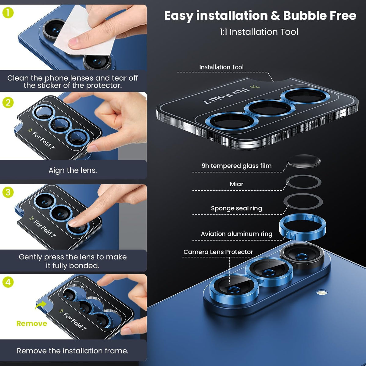WSKEN for Z Fold 7 Camera Lens Protector Case Cover - Ultra HD Anti-Reflective Tempered Metal Glass Anti Scratch Rear Camera Screen Protector Film for Samsung Galaxy Z Fold 7 5G Accessories,Blue