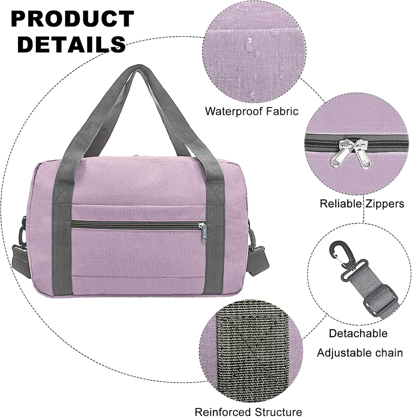 Foldable Carry on Luggage Bag 22x14x9 Personal Item Bag for Airplanes Travel Duffel Bag for Women and Men (40L, Purple)