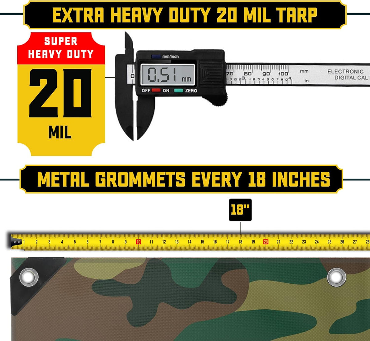 Core Tarps Extreme Heavy Duty 20 Mil Tarp Cover, Waterproof, UV Resistant, Rip and Tear Proof, Poly Tarpaulin with Reinforced Edges for Roof, Camping, Patio, Pool, Boat (Camouflage/Green 30′ X 40′)