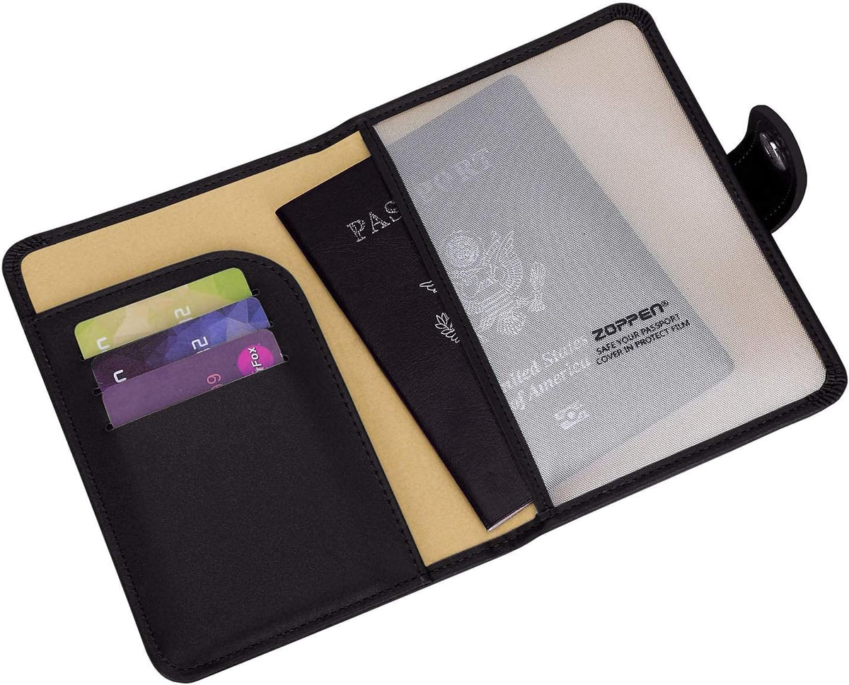 ZOPPEN Passport Holder Women Men, Passport Cover Travel Wallet Rfid Blocking Passport Wallet Cover Case Travel Essentials Document Organizer, Black