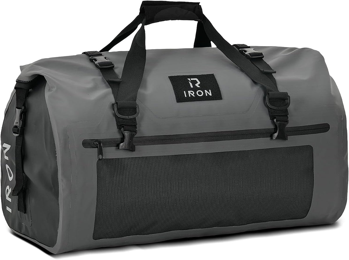 BORLENI Waterproof Motorcycle Dry Duffel Bag Luggage Tail Bag with Large Storage Space,Roll Top Closure, Shoulder Straps, Inner Pocket and Mesh Pocket for Motorcycling Travel Camping (Grey,70L)