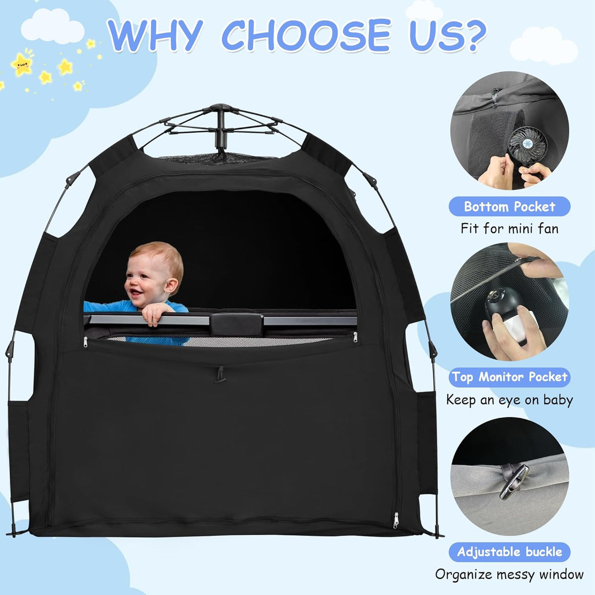 Sleep Tent for Pack N Play, Baby Sleep Tent One-Click Assembly Effective Light Blocking Tent for Sleep Pod & Mini Crib, Light Blocking Tent for Babies and Toddlers