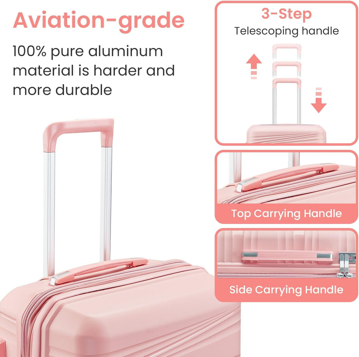 Campfun Luggage 4 Piece Sets, Expandable Carry On Luggage Set Hardshell PP, Suitcase Set with Double Spinner Wheels, Checked Durable Lightweight with TSA Lock, 14in 20in 24in 28in-Pink(C)