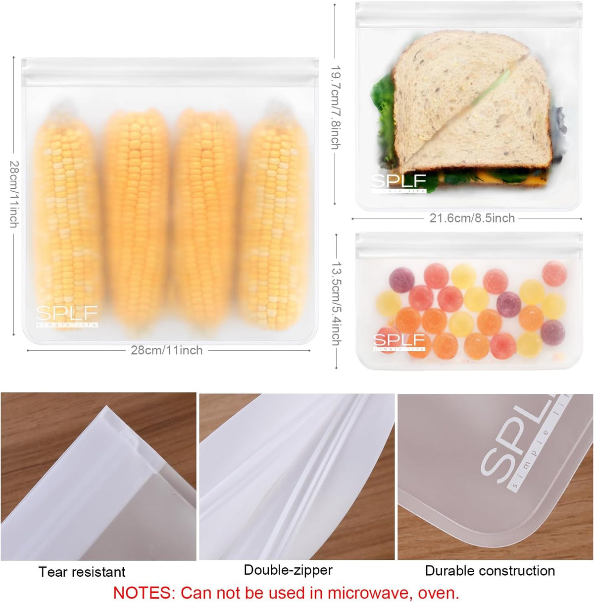 SPLF 6 Pack Dishwasher Safe Reusable Gallon Freezer Bags, BPA FREE Extra Thick Reusable Storage Bags Leakproof Silicone and Plastic Free for Marinate Meats, Cereal, Sandwich, Snack, Travel Items