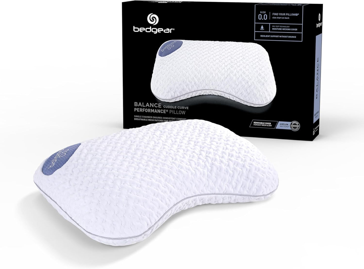Bedgear Balance Cuddle Curve Performance Pillow - Size 0.0 - Moisture-Wicking Pillow for Side Sleepers - Medium Firmness Bed Pillow- Hypoallergenic, Washable Removable Cover - 20" W x 26" L x 4.75" H