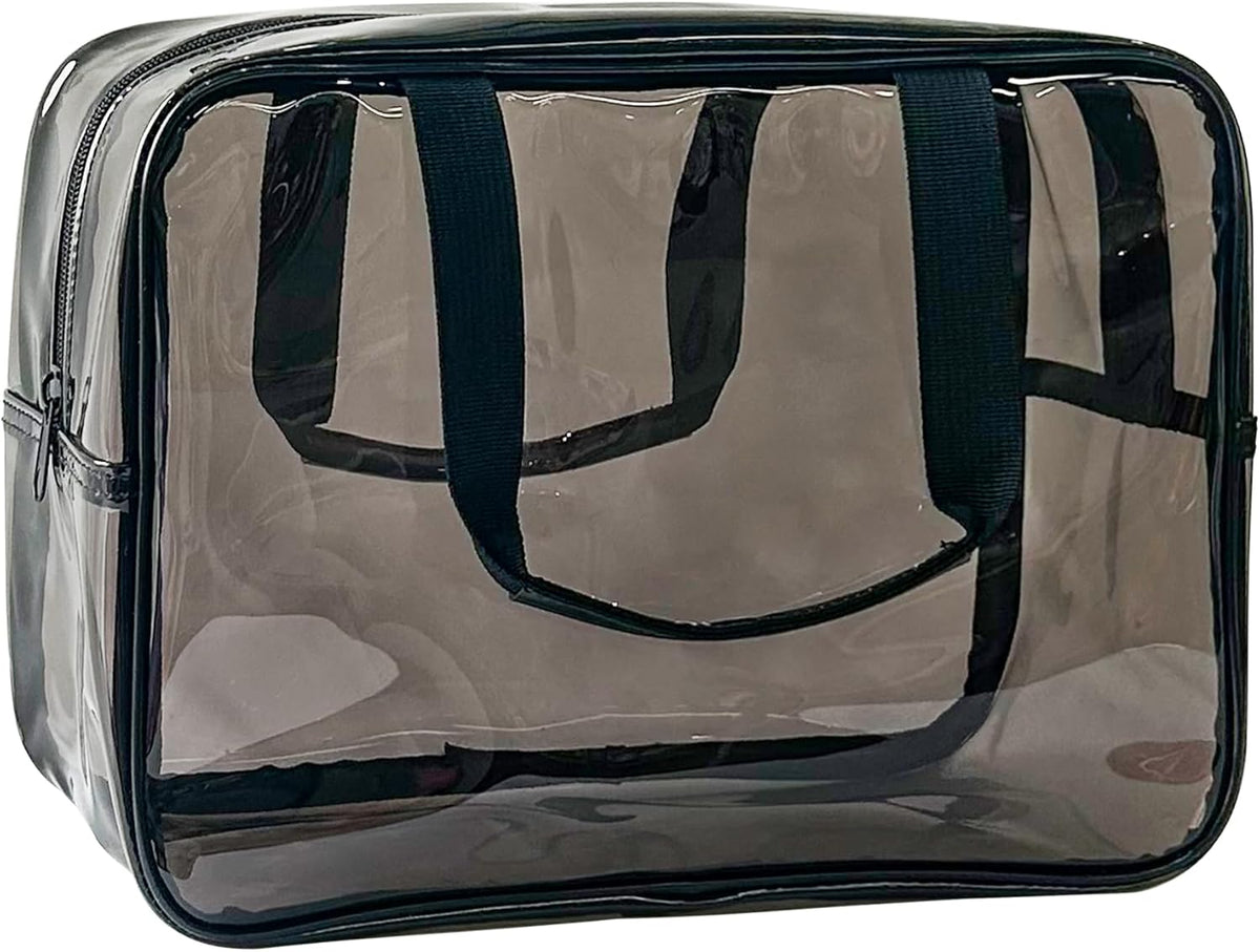 Travel Clear Waterproof PVC Bag, Toiletry Carry Pouch Makeup Artist Bag, Makeup Bags with Zipper Handle Straps, Tote Bag Gray