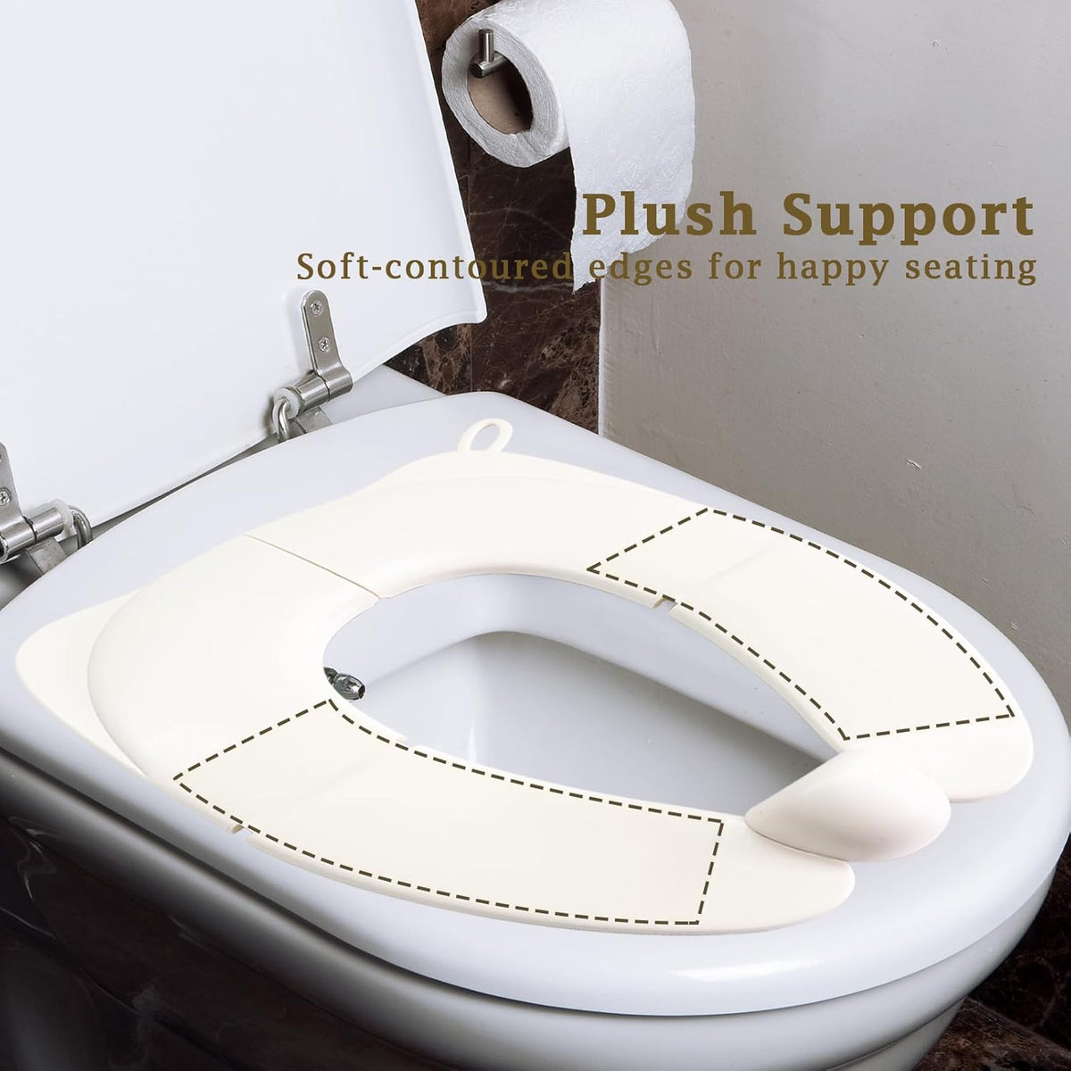 Portable Toilet Seat for Kids, Foldable Universal Fit Potty Training Seat with Anti-Slip Base & Splash Guard Travel Toilet Seat with Storage Bag, Easy Clean-White