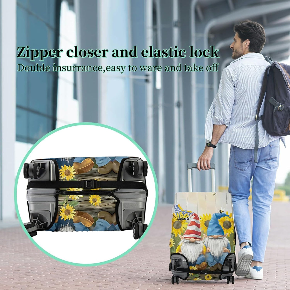 Luggage Cover + Tag, Dwarf Travel Suitcase Protector for 22-24 inch Luggage (M), Dustproof, Anti-Scratch