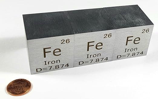 1.5" 38.1mm Iron Ferrum Metal Cube Fe up to 99.9% Pure Periodic Table Element Engraved Density Collection Science Education Display Block Cube + Acrylic Case Box - 1PC