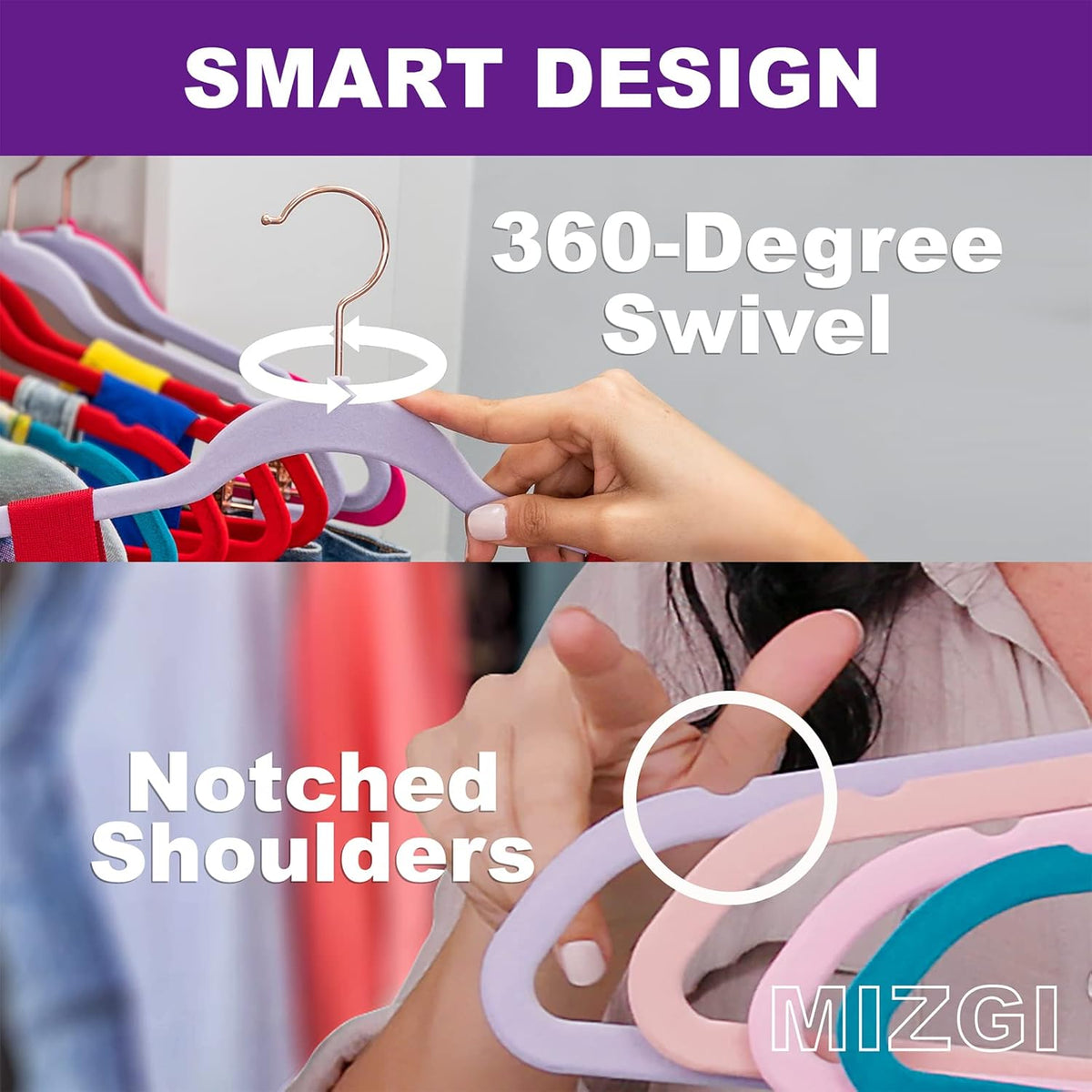 MIZGI Premium Velvet Hangers (50 Pack) Heavy Duty - Non Slip Felt Hangers - Velvet Suit Hanger White - White Coated Hooks,Space Saving Clothes Hanger