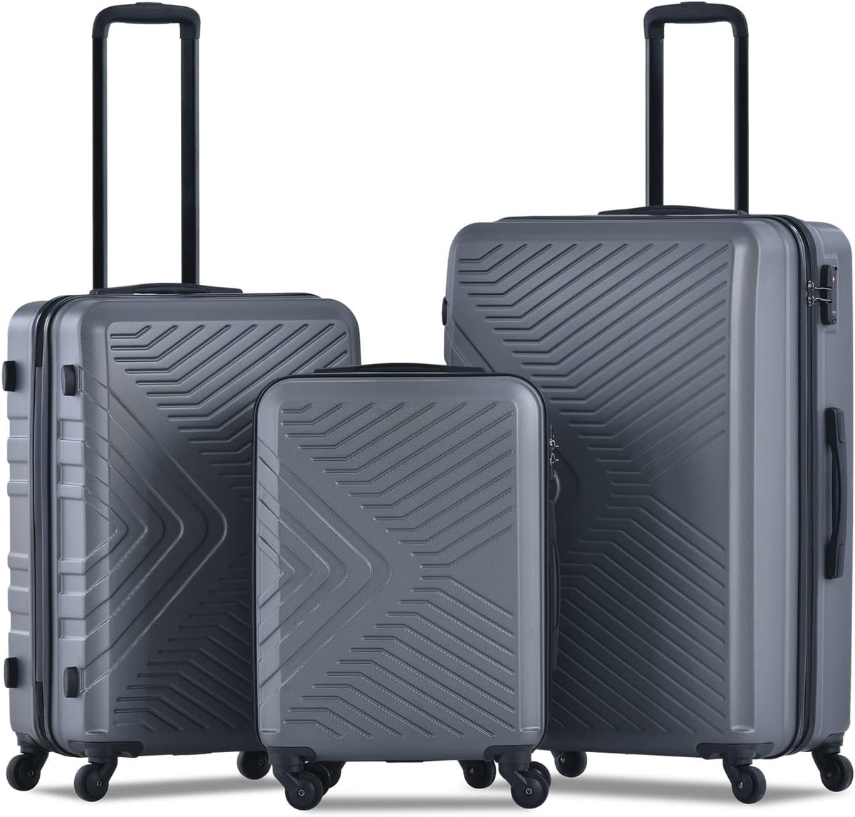 Campfun 3 Piece Luggage Sets, Hardshell ABS Luggage with TSA Lock, Carry On Suitcase Sets Lightweight Durable with 2 Hooks & Spinner Wheels, 20in/24in/28in - Grey(C)