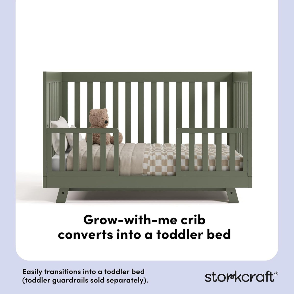Storkcraft Beckett Grow-with-Me Convertible Crib (Olive) – GREENGUARD Gold Certified, Converts to Toddler Bed & Daybed, Fits Standard Crib Mattress, Easy-to-Assemble