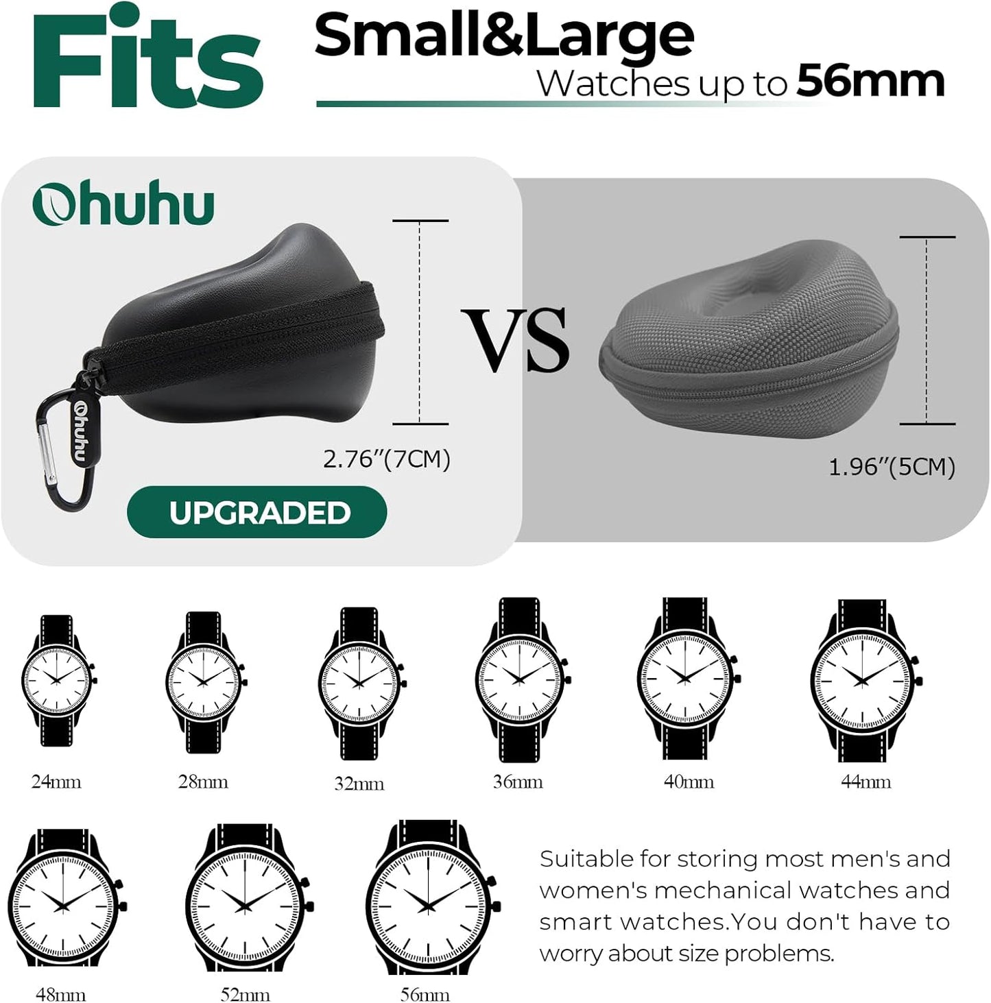 Ohuhu Watch Travel Case for Men Portable Single Watch Box and Storage Organizer for Wristwatches and Smart Watches Heightened Version up to 56mm Men Women for lover Fathers Day