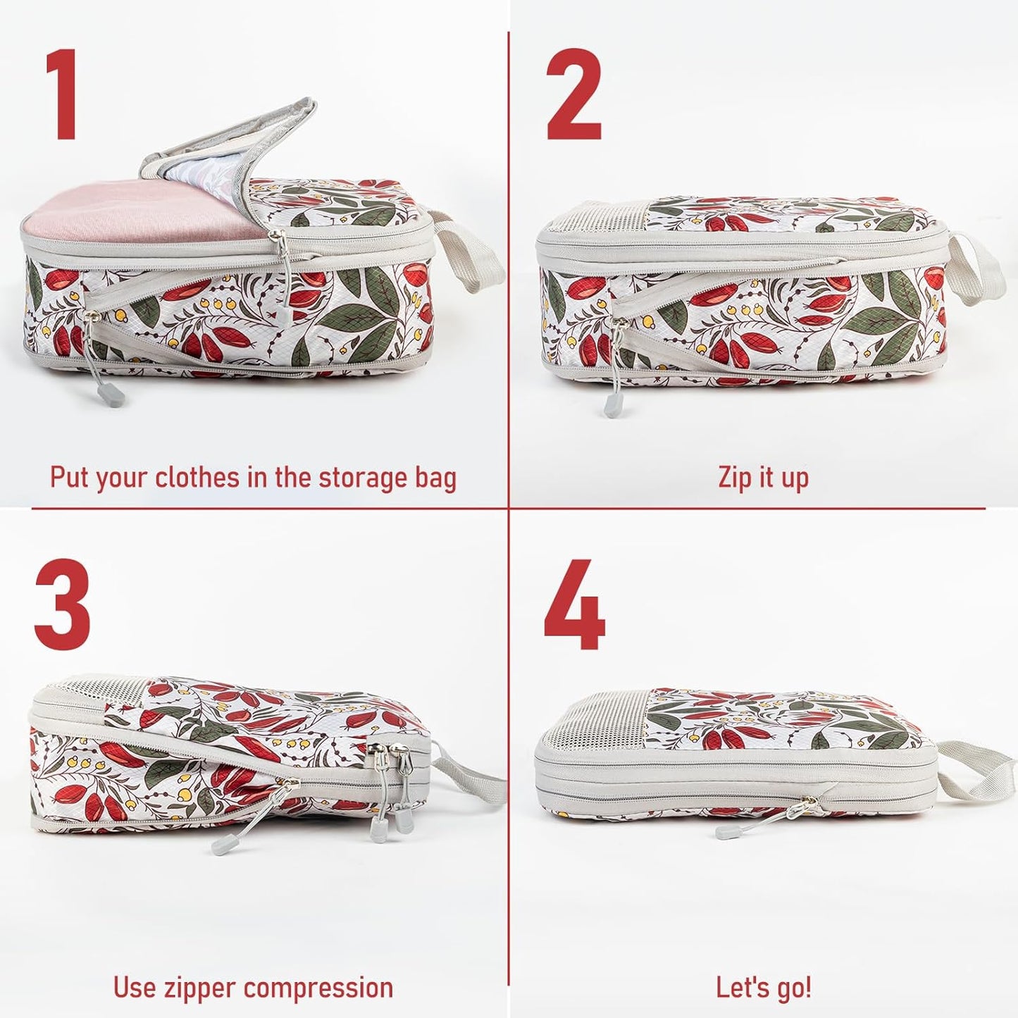 4-Piece Packing Cube Set - Lightweight Luggage Organizers for Travel, Vacation and Suitcases - Durable Accessories with Compression