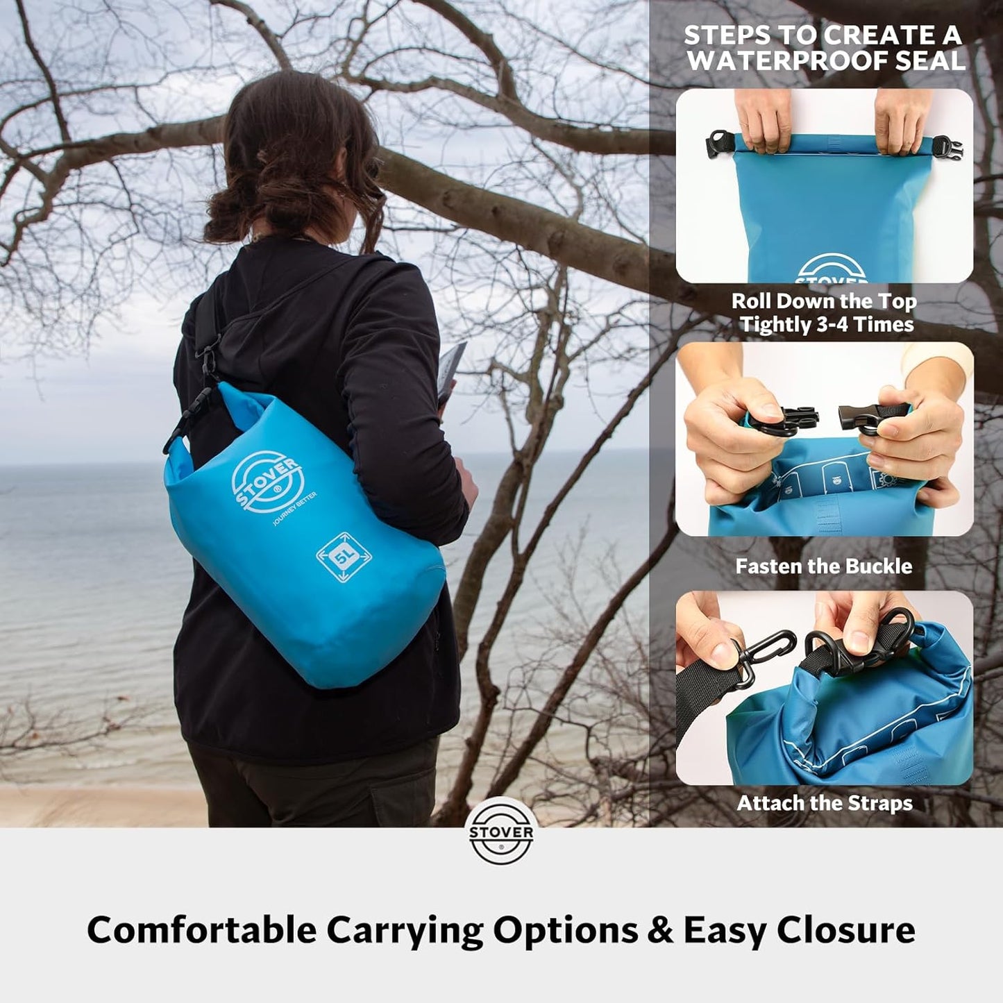 STOVER 5/10/25/30/40/55L Waterproof Backpack- Floating Dry Bag for Kayaking, Travel, Beach, Hiking, & Camping, Men/Women