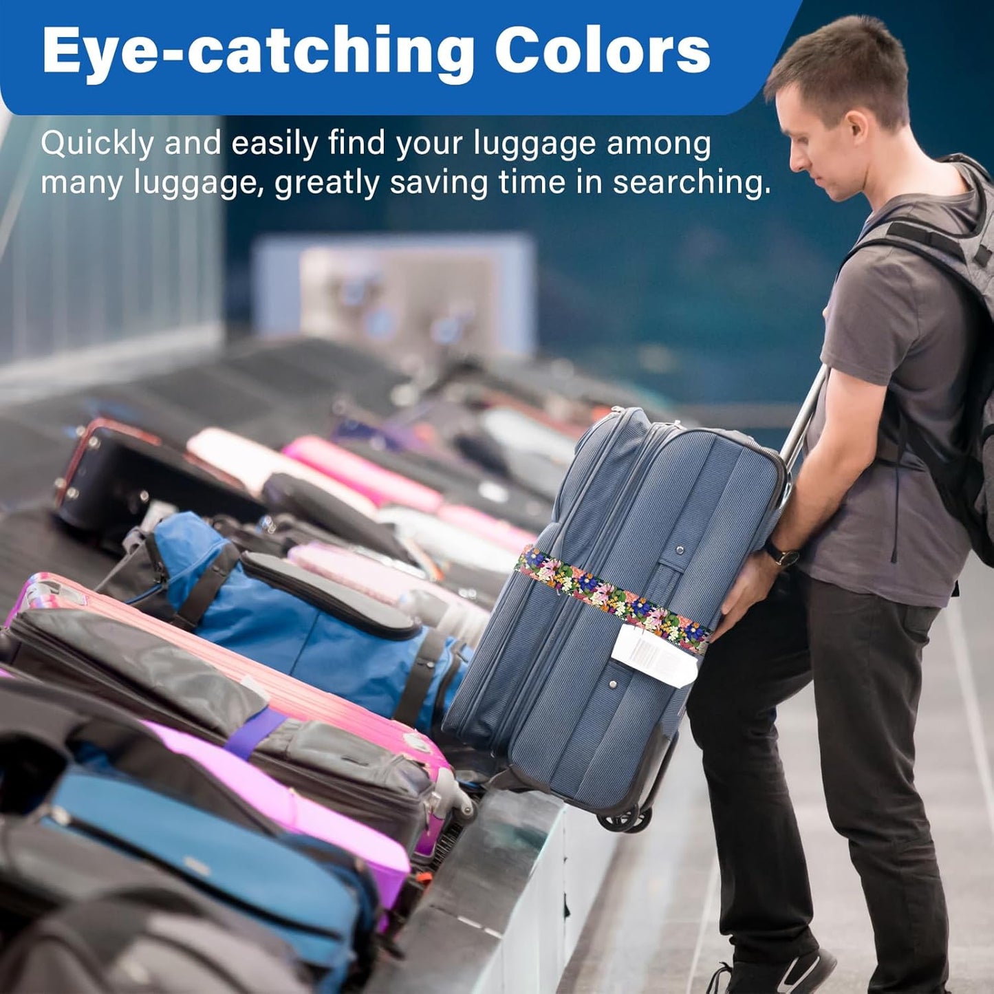 2 Pack Luggage Straps for Suitcases, Adjustable Travel Belt with Double Lock and Quick Release Buckle, Heavy Duty Nylon Bag Packing Strap, Bright Identifiers Business Travel Accessories-Flower Garden