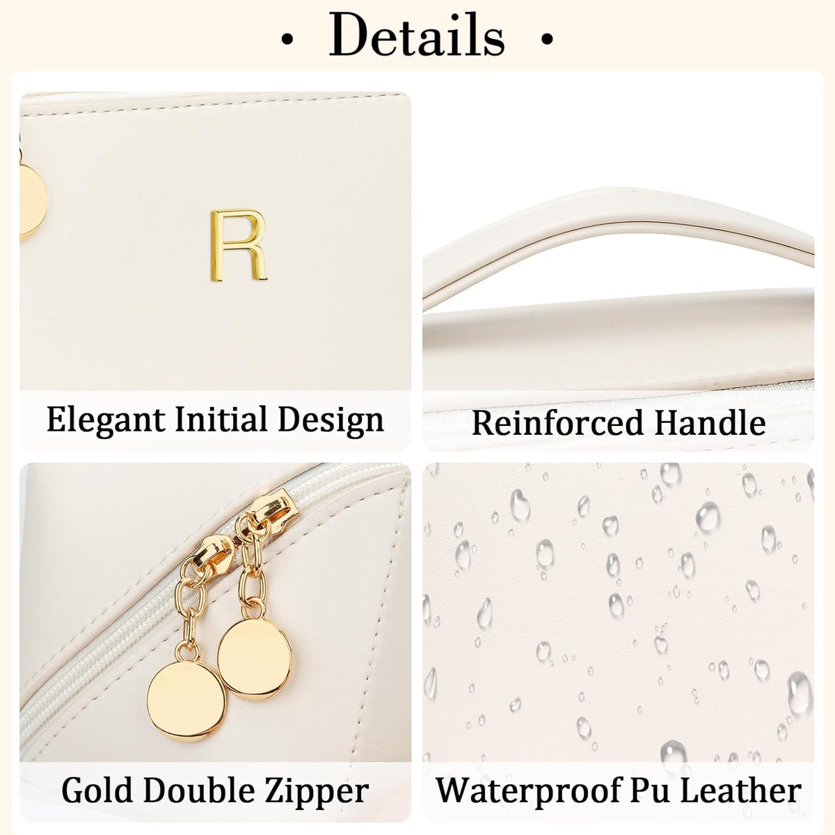 Birthday Gifts for Women Teen Girl, Personalized Initial Makeup Organizer Bag Set, Open Flat Travel Cosmetic Bag With Clear Divider and Handle(Beige,R)