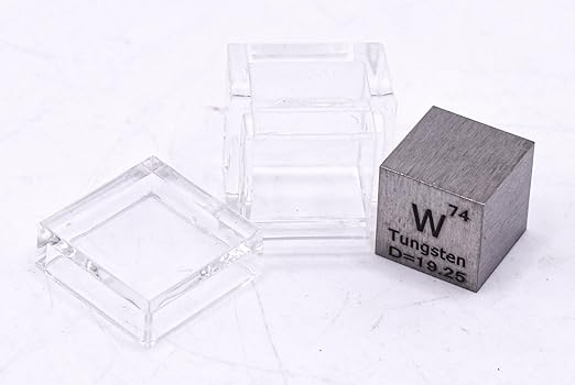 0.39" 10mm Tungsten Wolfram Metal Cube W up to 99.9% Pure Periodic Table Element Engraved Density Collection Science Education Display Block Cube + Acrylic Case Box - 1PC