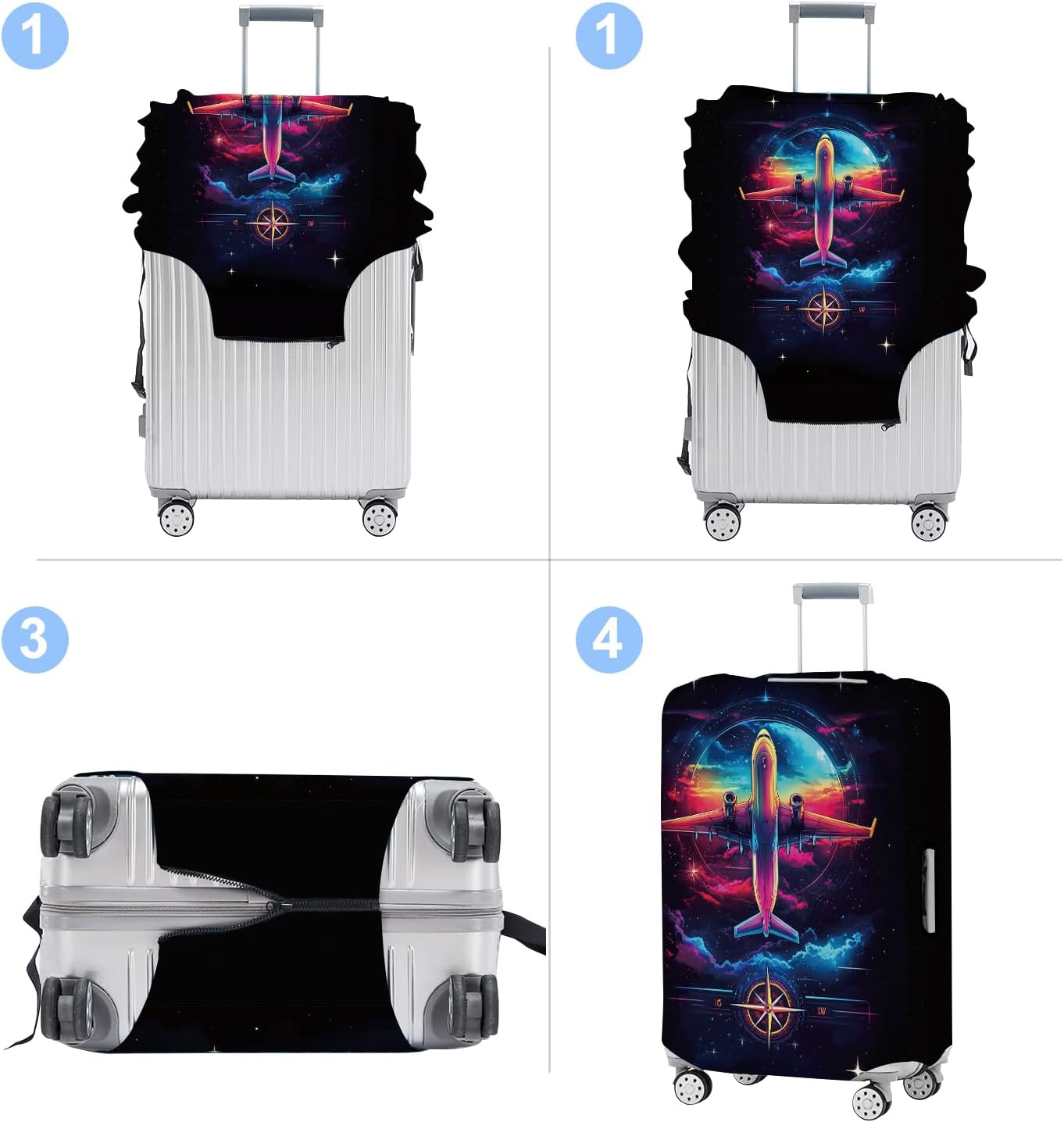 Luggage Cover Washable Suitcase Protector Anti-scratch Suitcase cover Fits 20-34 Inch Luggage (Aircraft, S(20-22inch suitcase))