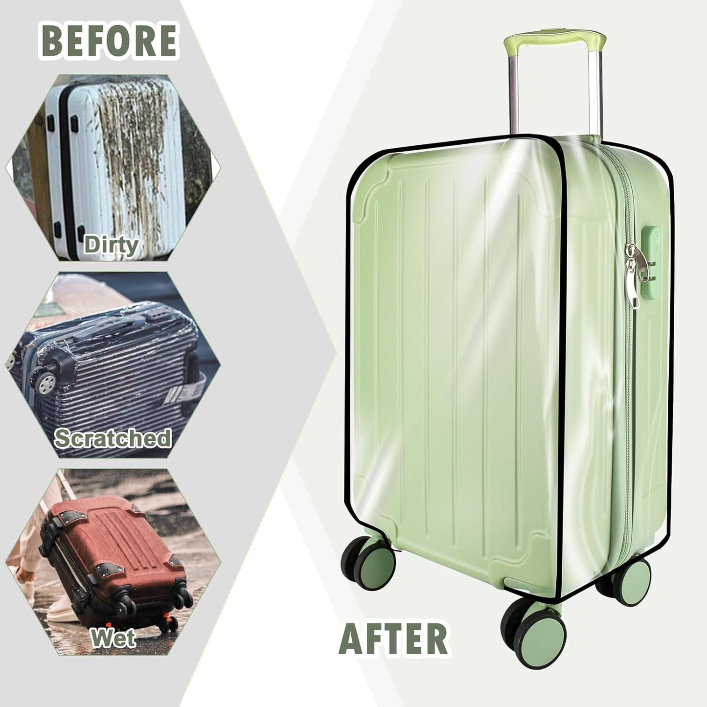 Thicken Clear Luggage Cover Protector, 22" PVC Luggage Covers for Suitcase Waterproof Dustproof Anti-scratch Travel Suitcase Covers Case for Wheeled Luggage