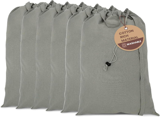 LFH Home Cotton Canvas Large Laundry Bag with Handle, Heavy Duty Drawstring Closure Washable Laundry Bags, School Travel, Home, Hotel, College Dorm, Organizer Sack, Toys Clothes 24x36 (Pack of 6)-Grey