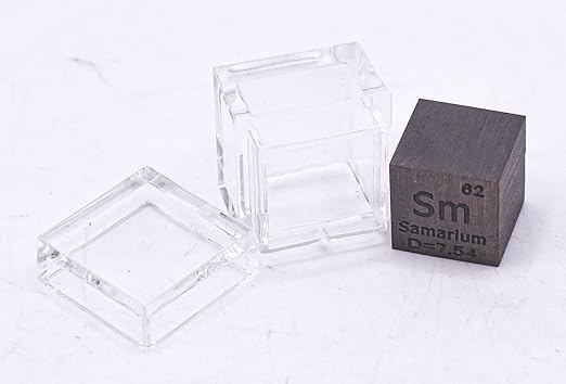 0.39" 10mm Samarium Metal Cube Sm up to 99.9% Pure Periodic Table Element Engraved Density Collection Science Education Display Block Cube + Acrylic Case Box - 1PC