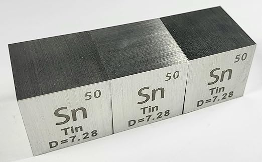 1.5" 38.1mm Tin Stannum Metal Cube Sn up to 99.9% Pure Periodic Table Element Engraved Density Collection Science Education Display Block Cube + Acrylic Case Box - 1PC