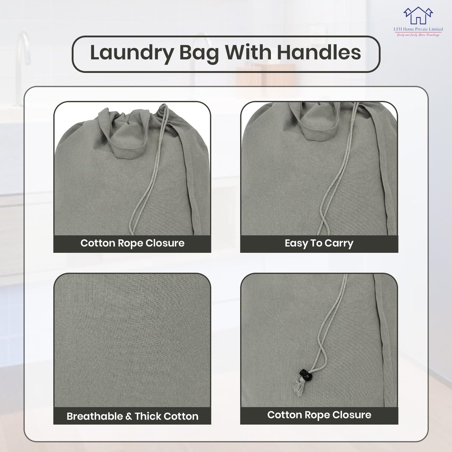 LFH Home Cotton Canvas Extra Large Laundry Bag with Handle, Heavy Duty Drawstring Closure Washable Laundry Bags, School Travel, Home, Hotel, College Dorm, Organizer Sack, Toys 24x36-Grey Thanks Giving