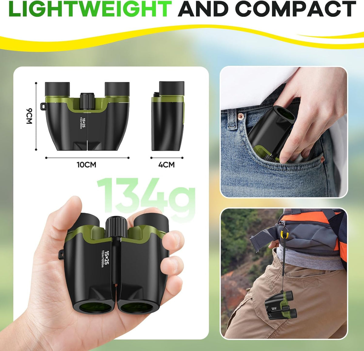High Powered 15x25 Compact Binoculars for Adults&Kids with BAK4 Prism,FMC Lens,Waterproof Binocular with Low Light Vision,Small Binoculars for Cruise Ship/Bird Watching/Theater/Travel/Sightseeing