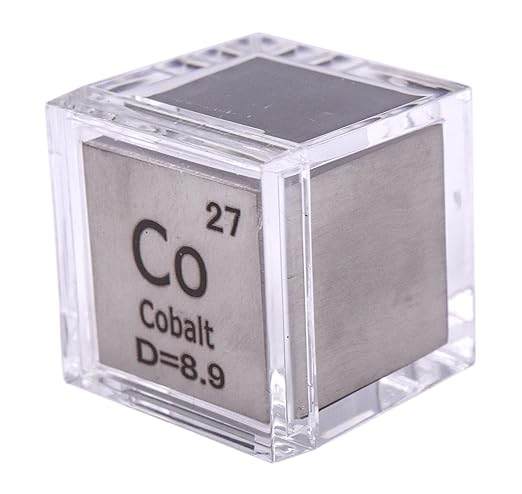 1" 25.4mm Cobalt Metal Cube Co up to 99.9% Pure Periodic Table Element Engraved Density Collection Science Education Display Block Cube + Acrylic Case Box - 1PC