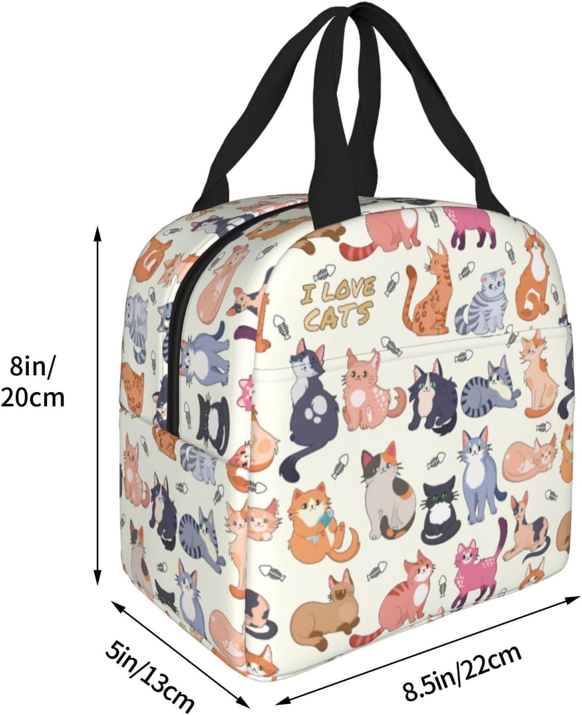 Cute Cat Lunch Box Kitten Lunch Bag Insulated Reusable Lunch Tote Bag Cooler Tote Bag for Men Women