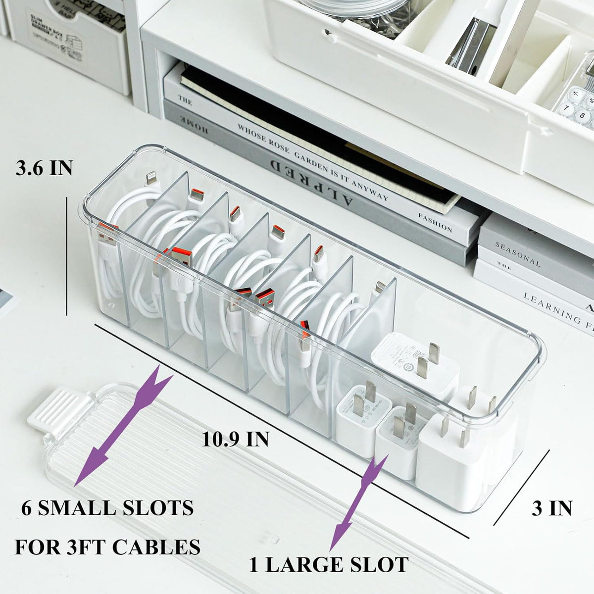 Yesesion 4 Pack Clear Cable Storage Box for Desk Drawer, Plastic Cord Organizer with Lid for Wire Ties, Electronics Accessories, Phone Charger, Art Crafts, Pencils, Marker Pen, Crayons Holder
