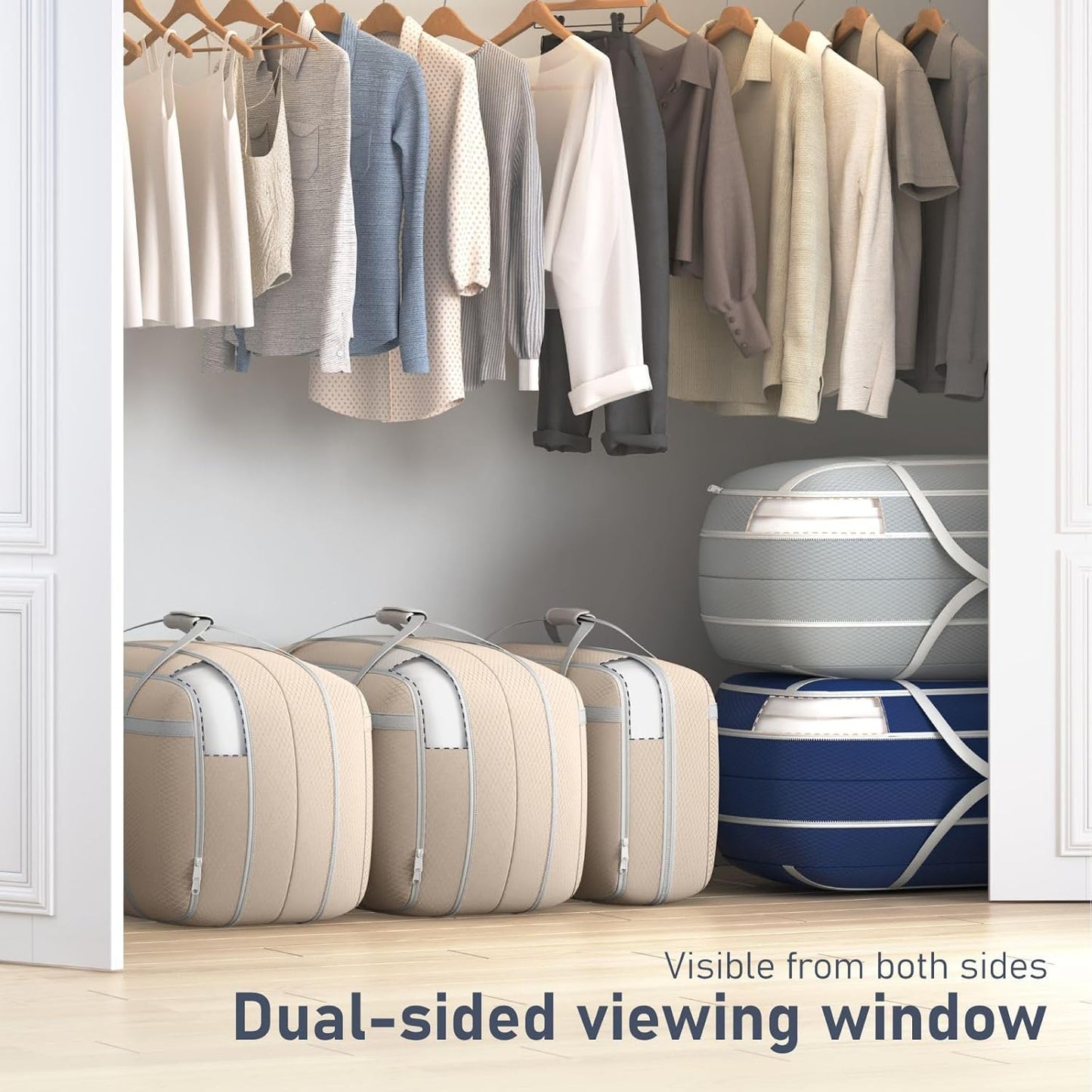 DIMJ Compression Moving Bags - Extra Large Heavy Duty Comforter Storage Bag with Window, Packing Totes With Strong Handles & Zipper, Space Saving Box Containers For Blanket, Clothes, Bedding, 4Pack