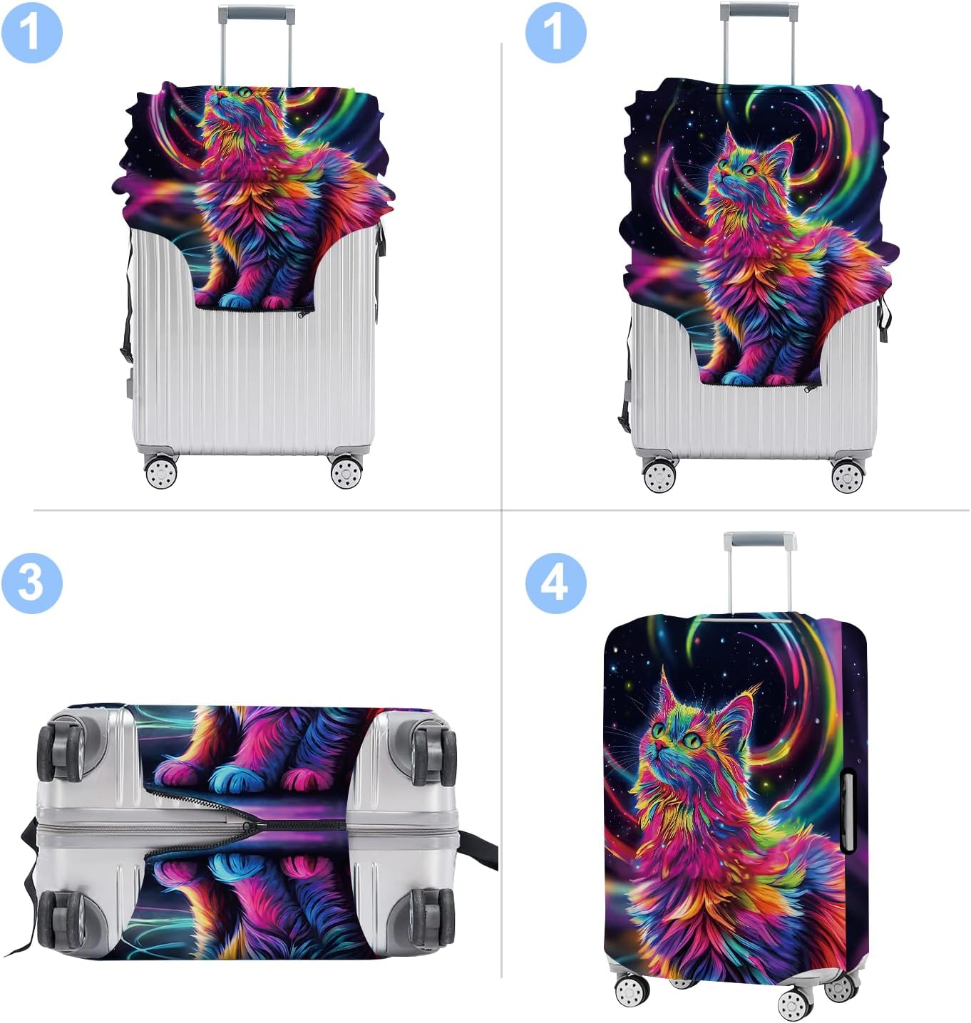 Cat Luggage Cover Washable Suitcase Protector Anti-Scratch,Stretchable Fit for 20-34Inch Luggage Durable Travel Bag Cover with Zipper Closure (M(24-26inch suitcase))