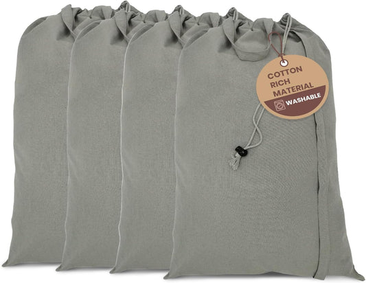 LFH Home Cotton Canvas Large Laundry Bag with Handle, Heavy Duty Drawstring Closure Washable Laundry Bags, School Travel, Home, Hotel, College Dorm, Organizer Sack, Toys Clothes 20x30 (Pack of 4)-Grey