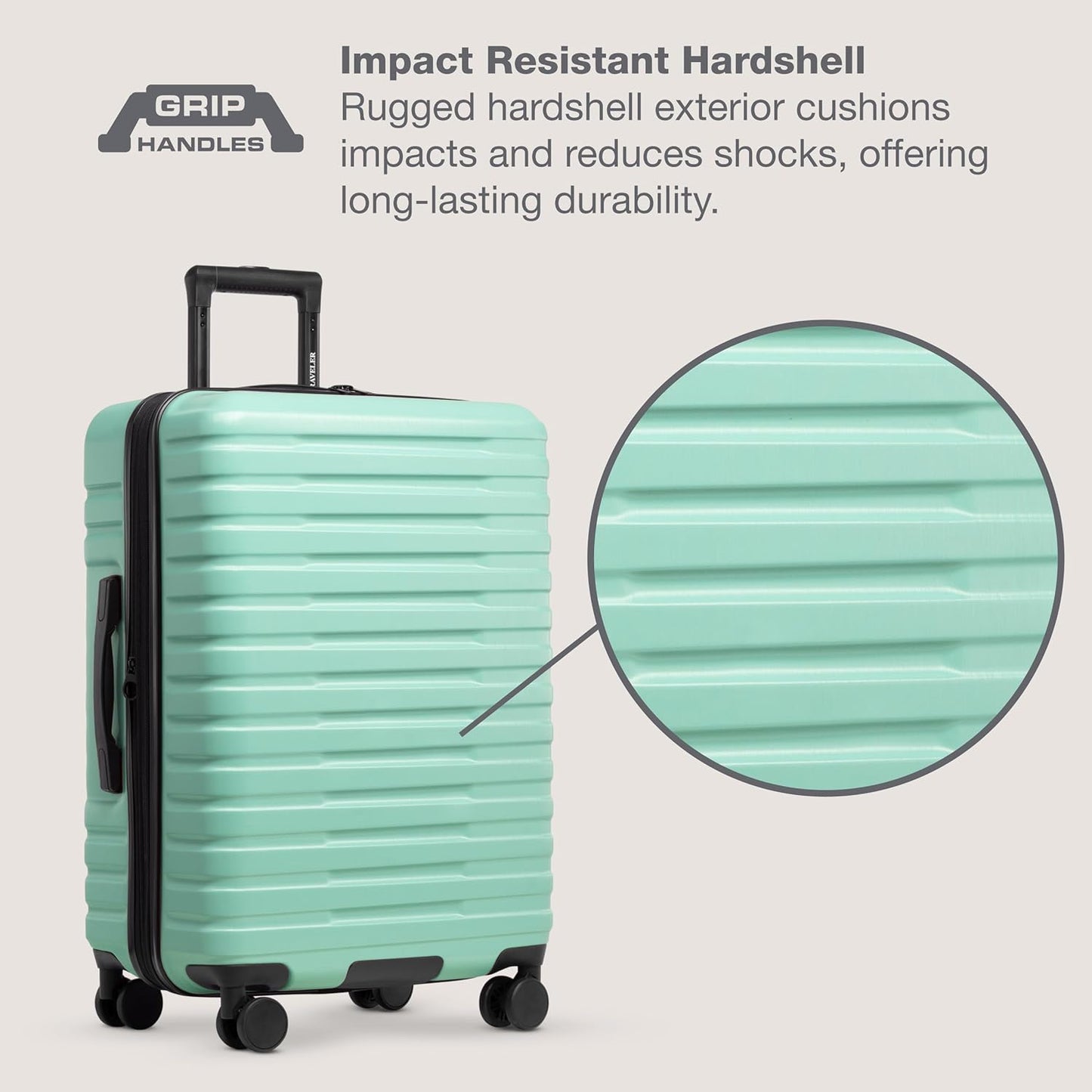 U.S. Traveler Boren Polycarbonate Hardside Rugged Travel Suitcase Luggage with 8 Spinner Wheels, Aluminum Handle, Mint, Checked-Medium 26-Inch