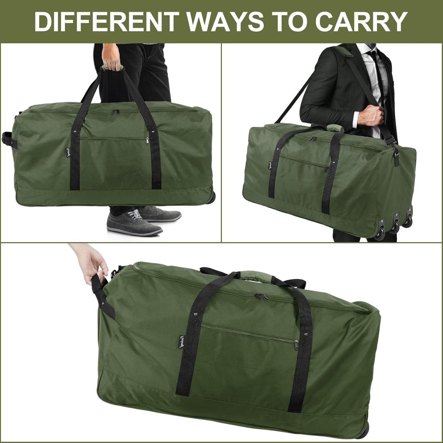 Finnhomy 120L Foldable Rolling Duffel Bag with 3 Wheels, Light Weight Travel Duffel bag with Large Loading Capacity, 32 inch Rolling Duffel bag with Shoulder Strap for Travel Camping Sports