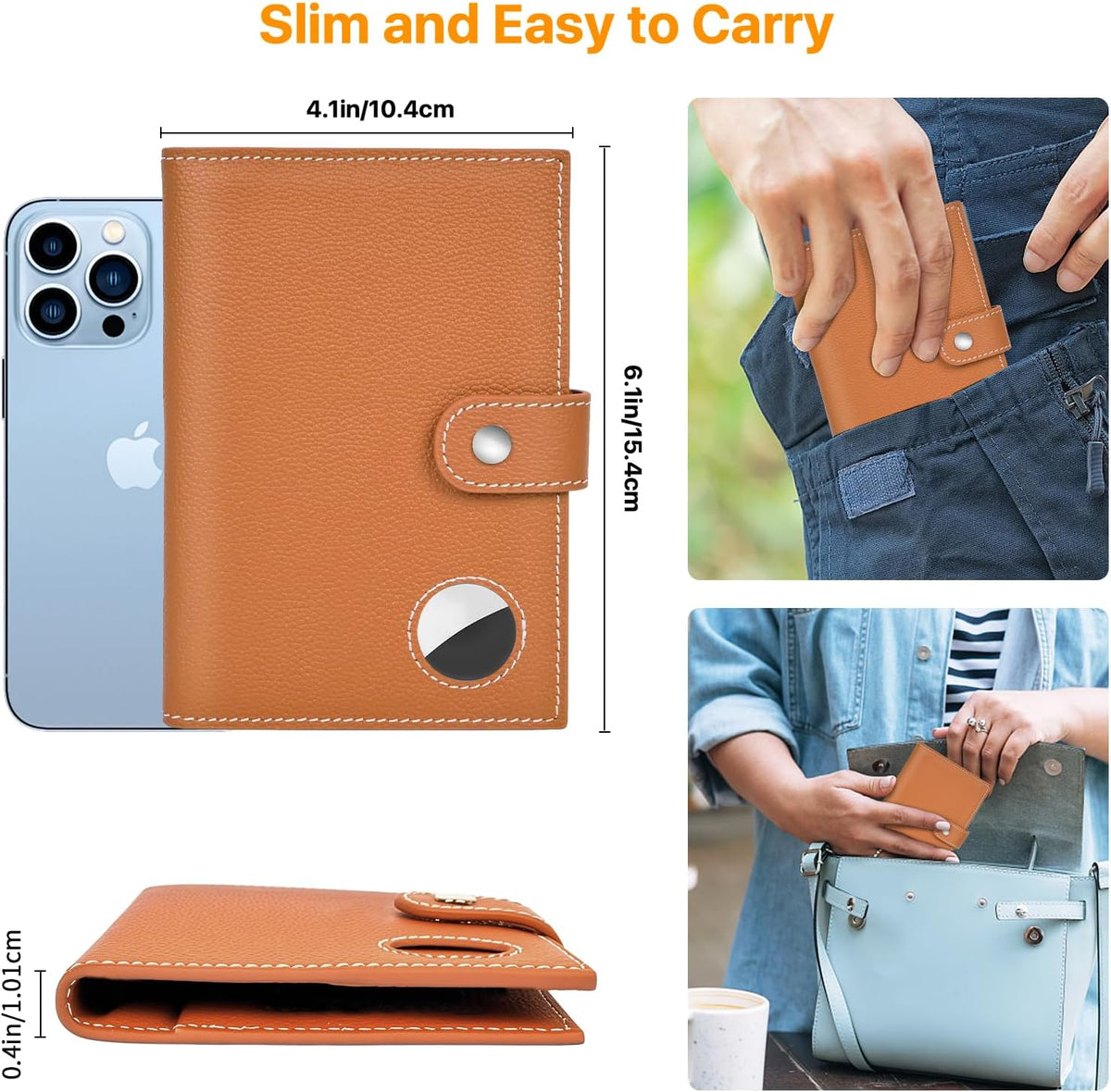 Genuine Leather Passport Holder, RFID Blocking Travel Wallet for Men/Women, Stylish Passport Cover with Airtag Slot, Durable Passport Wallet case travel essentials (Brown)