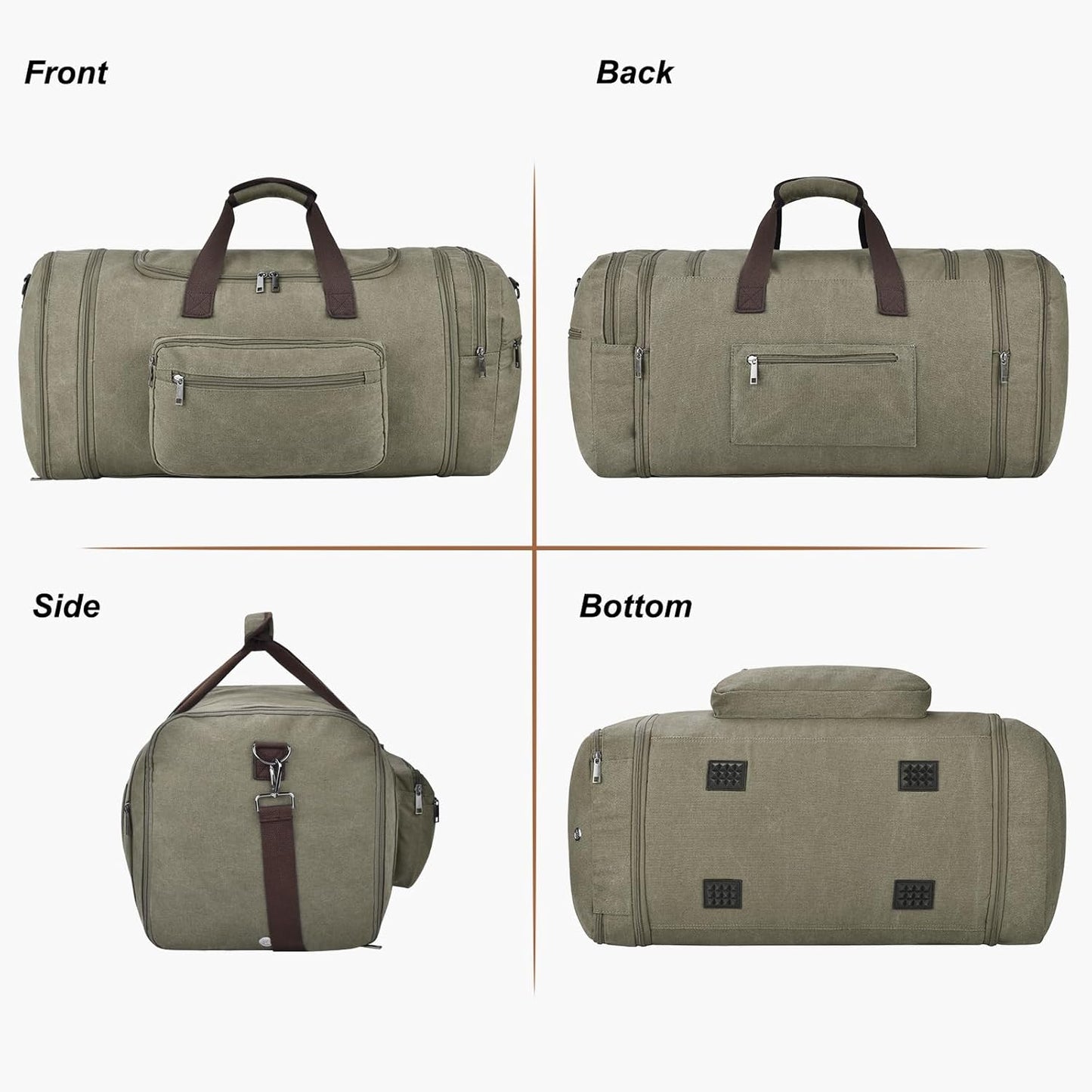 Felipe Varela 60L Duffle Bag for Men, Large Expandable Canvas Duffel Bag for Travel, Mens Carry On Luggage Bag Traveling Weekender Gym Overnight Bags for Airplanes, Green