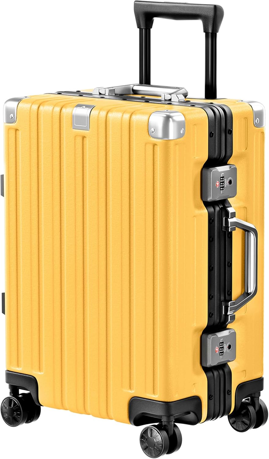 Krute Carry On Luggage 20 inch Aluminum Frame Suitcase with Spinner Wheels No Zipper Hardshell PC+ABS Luggages TSA Lock Zipperless Suitcases