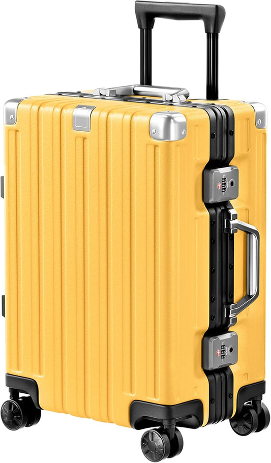 Krute Carry On Luggage 20 inch Aluminum Frame Suitcase with Spinner Wheels No Zipper Hardshell PC+ABS Luggages TSA Lock Zipperless Suitcases