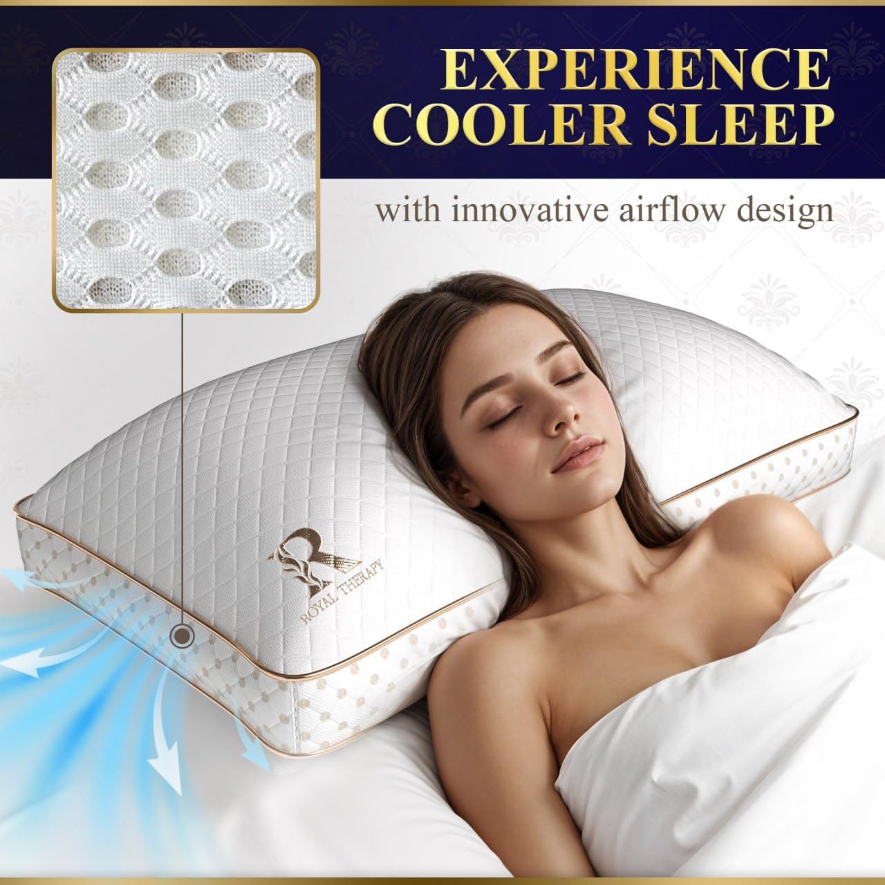 Royal Therapy 4-Pack King Memory Foam Pillow, Adjustable Shredded Odor-Free Pillow for Neck & Shoulder Pain Relief, Support for Back, Stomach, Side Sleepers, AirFlowPRO