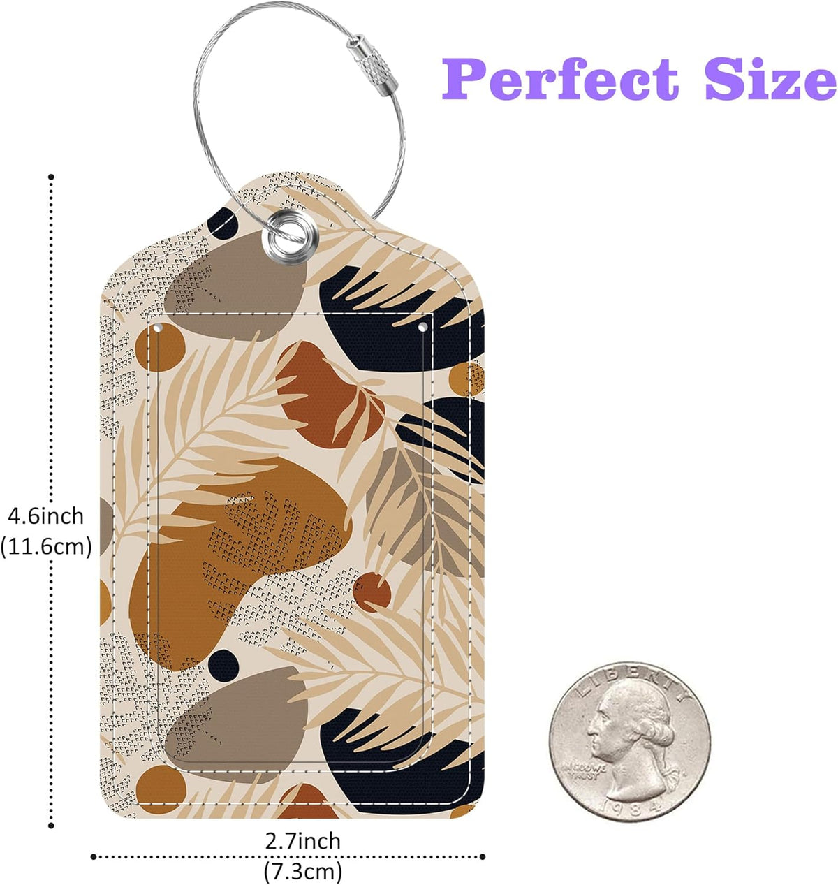 Boho Tropical Leaves Luggage Tags 2PCS PU Leather Suitcases Tag with Stainless Steel Loop and Privacy Name Address Cover Label Card for Women Men Travel