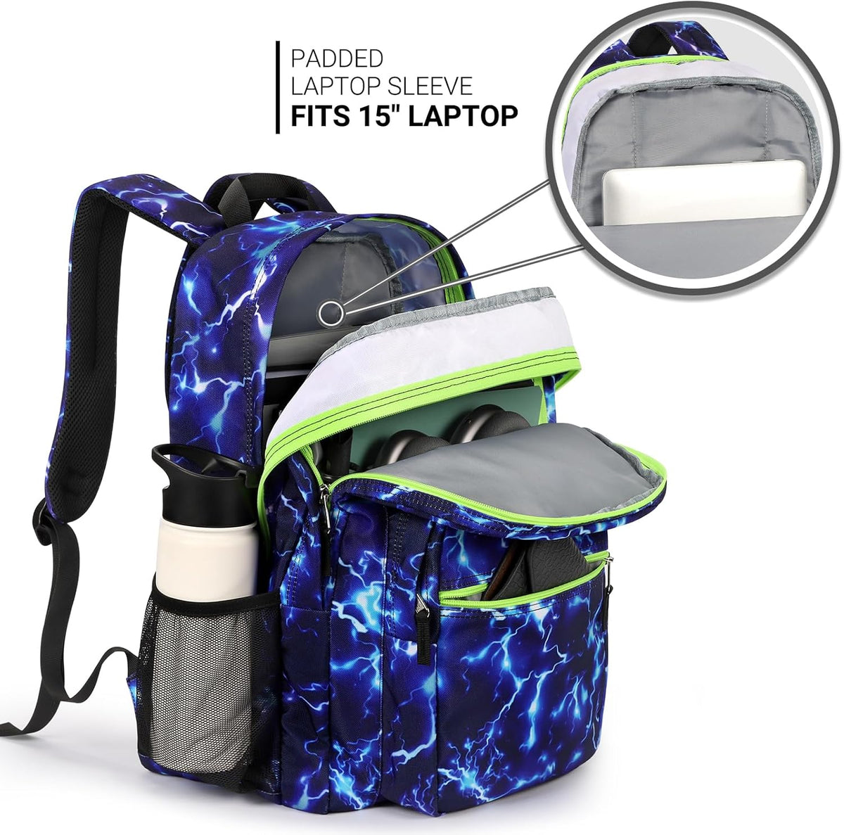 ZORFIN 26L Backpack for College, and Travel: Water Resistant Bookbag - Blue Lightning