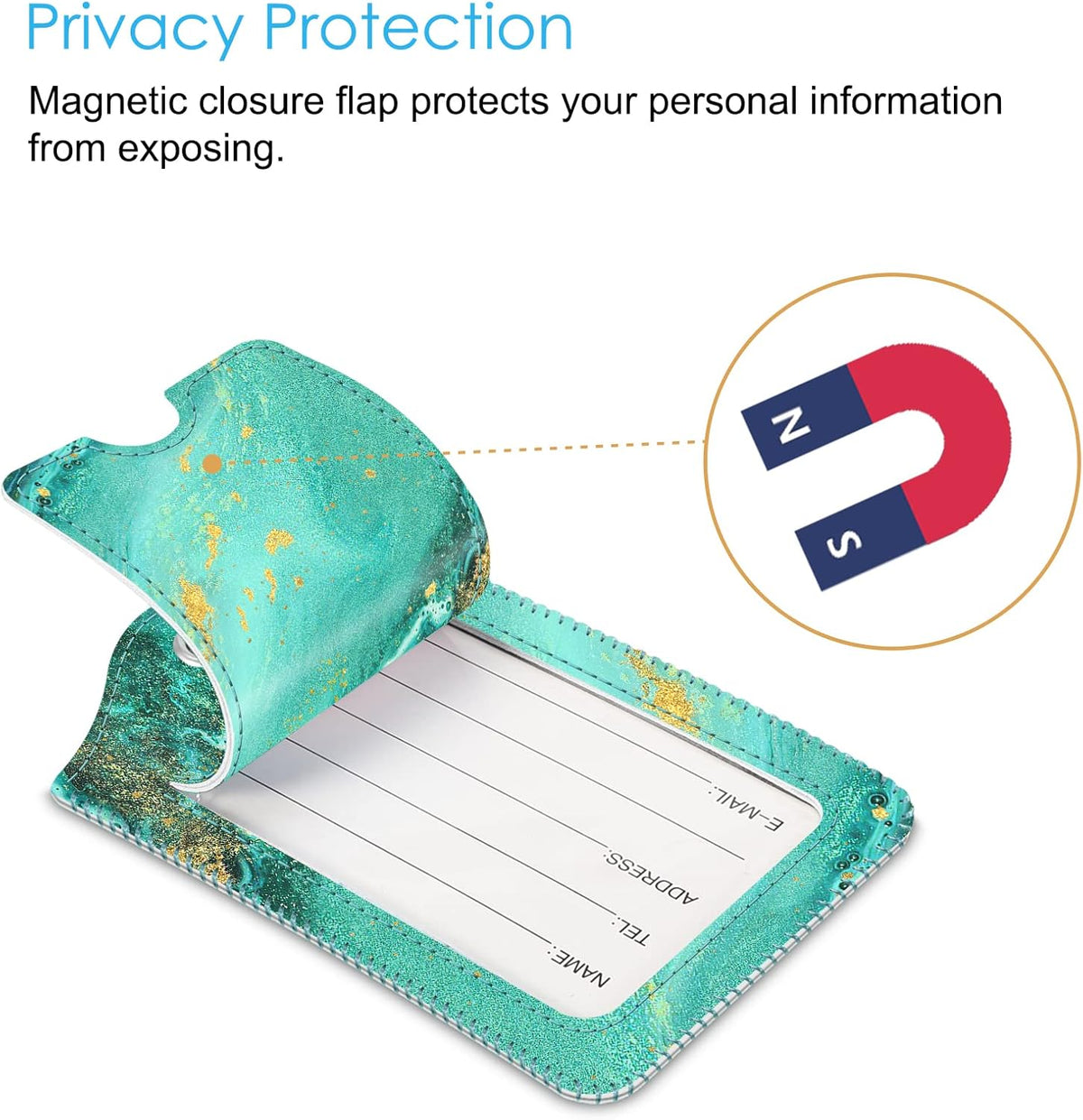 Fintie Luggage Tags, Privacy Cover ID Label with Stainless Steel Loop and Address Card for Travel Bag Suitcase, Aqua Wave (2 Piece)