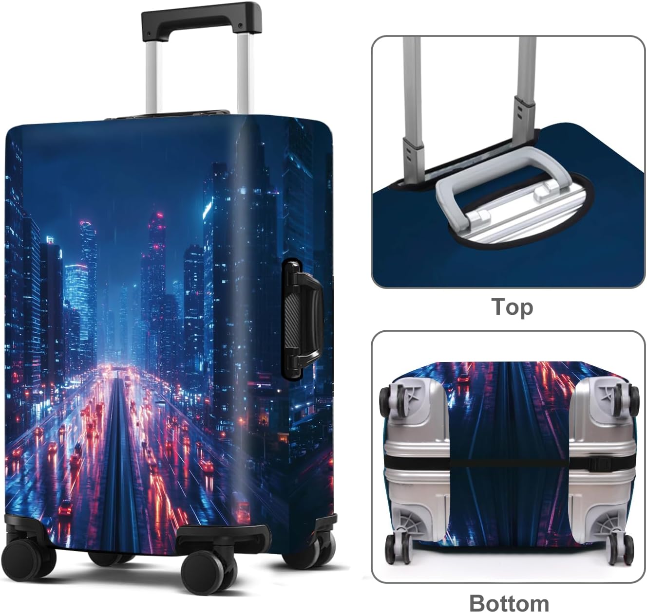 Luggage Cover Washable Suitcase Protector Anti-scratch Suitcase cover Fits 20-34 Inch Luggage (City Night, M(24-26inch suitcase))