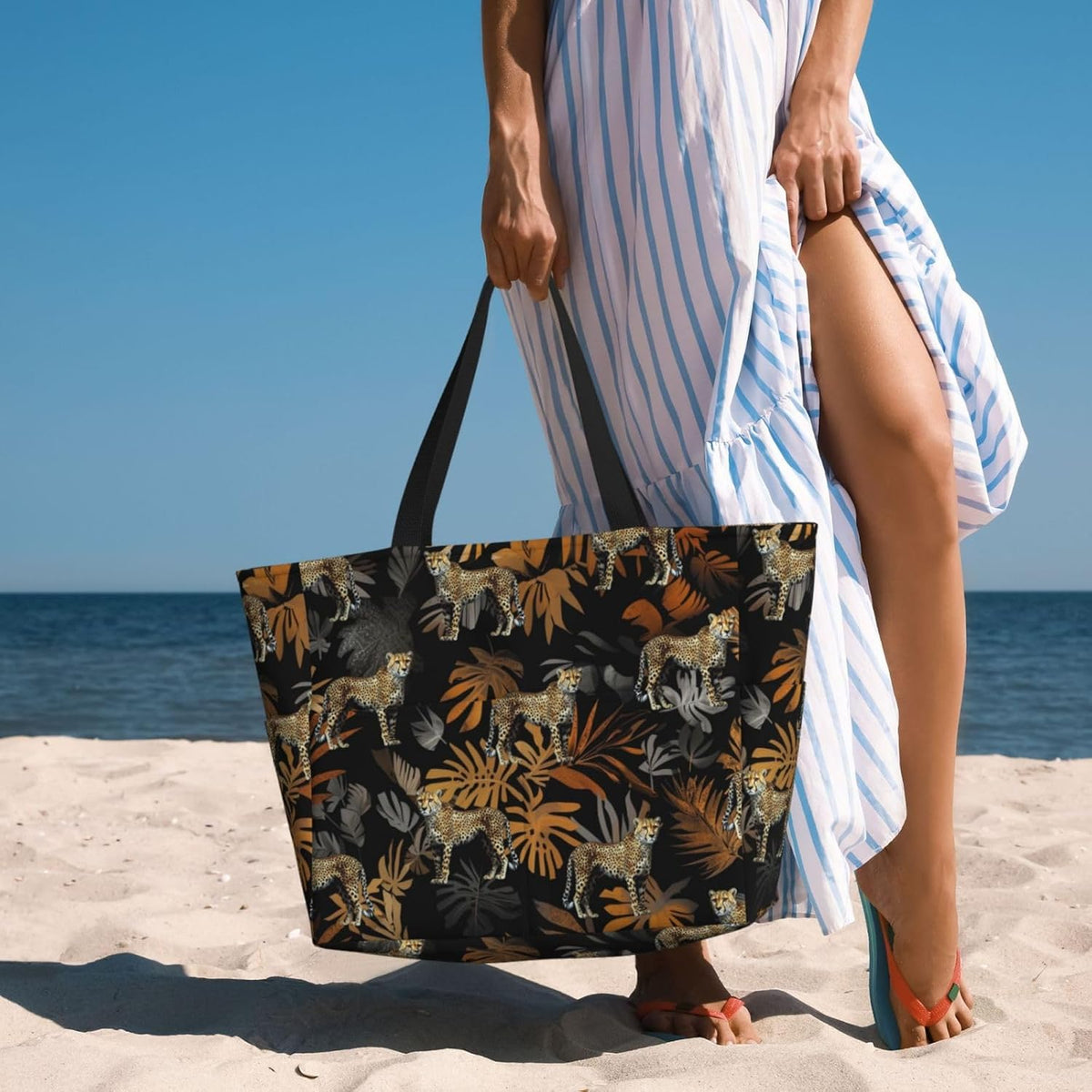 Beach Bag for Women Beach Tote Bag Waterproof Sandproof Large Bags with Zipper Big Capacity for Vacation Travel