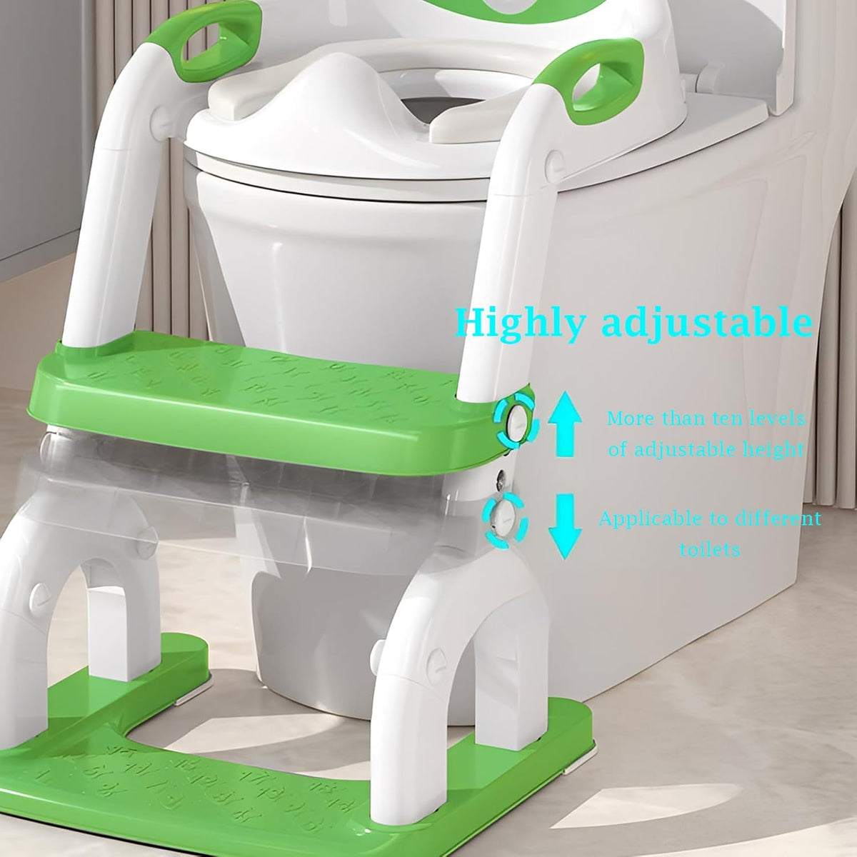 Potty Training Seat Upgraded 2-in-1 Potty Toilet for Kids Boys and Girls, Adjustable Step & Seat Height with Splash Guard Anti-Slip Pad Step Stool(Green)